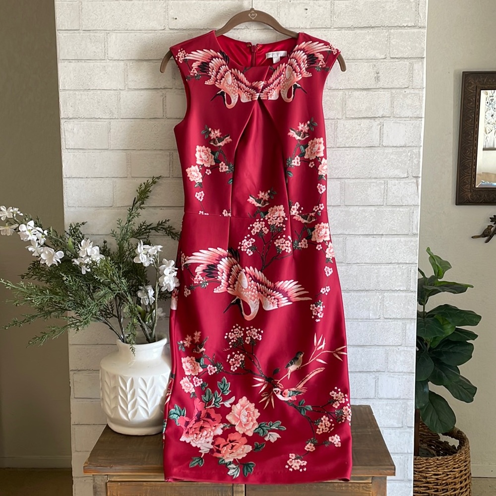 New York & Company Red Bird Sheath Dress